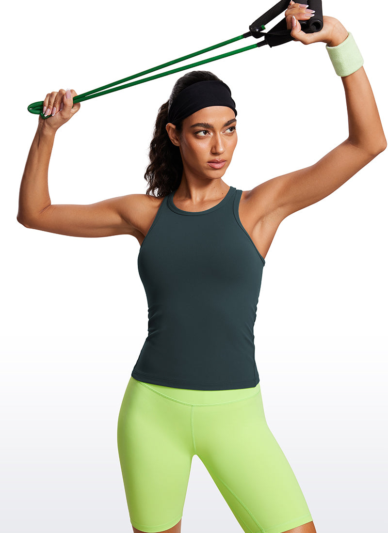 CRZ YOGA Blusas de yoga Corte ajustado Butterluxe Tank Cuello alto Verde oscuro del bosque