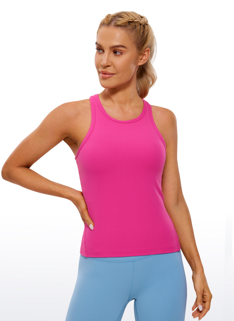 CRZ YOGA Blusas de yoga Corte ajustado Butterluxe Tank Cuello alto Púrpura Hibisco