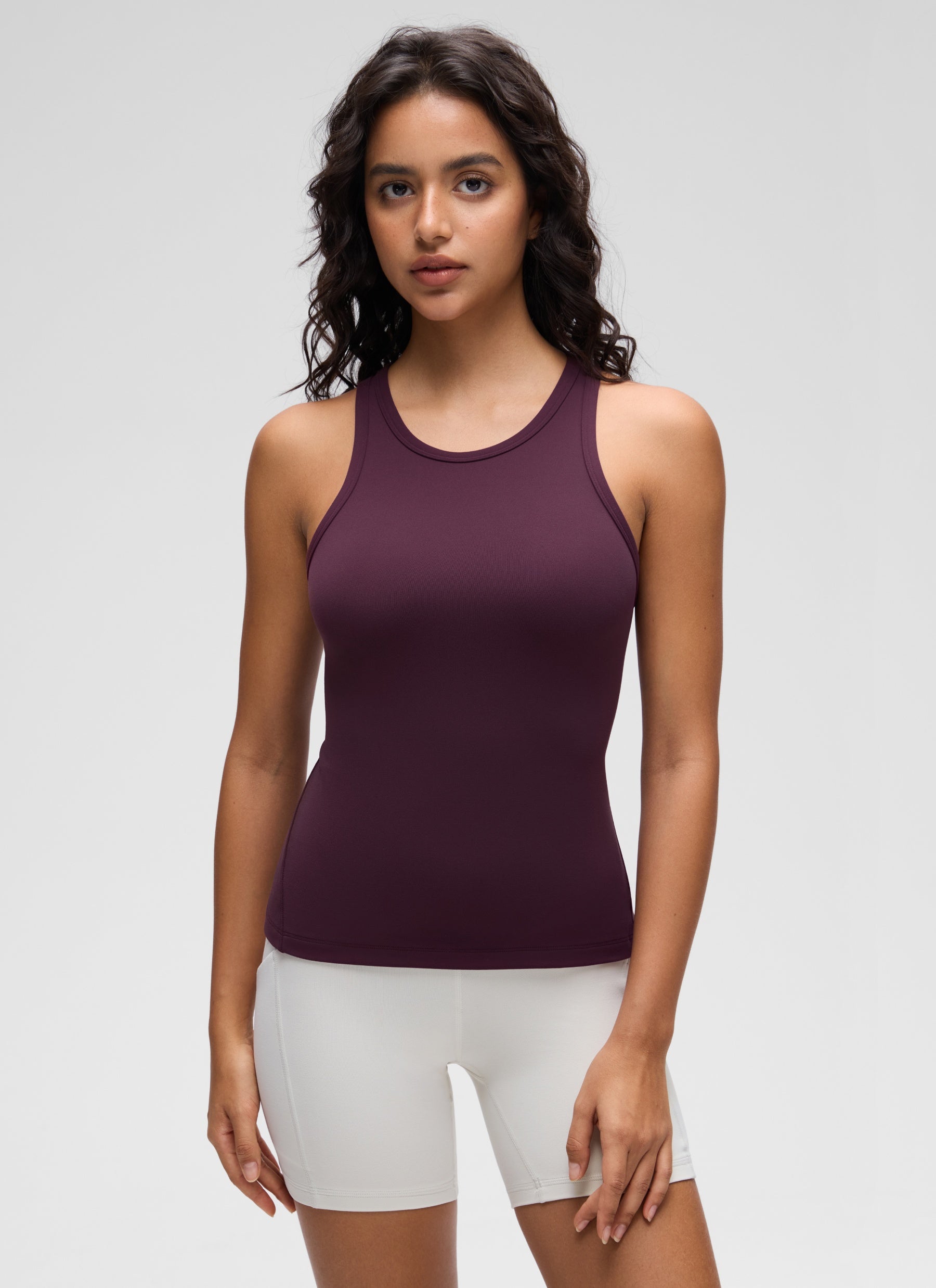 CRZ YOGA Blusas de yoga Corte ajustado Butterluxe Tank Cuello alto Deep Purple