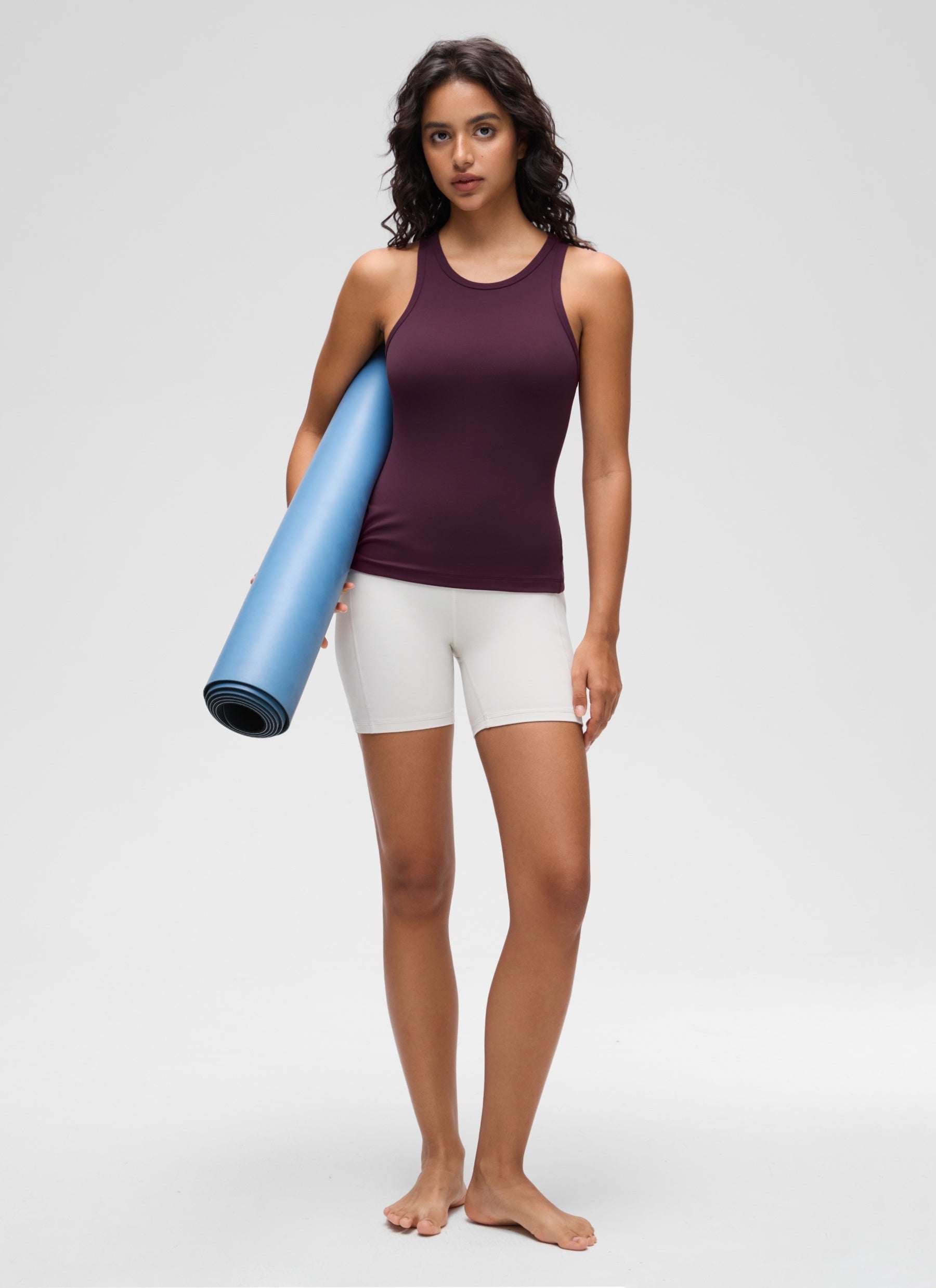 CRZ YOGA Blusas de yoga Corte ajustado Butterluxe Tank Cuello alto Deep Purple