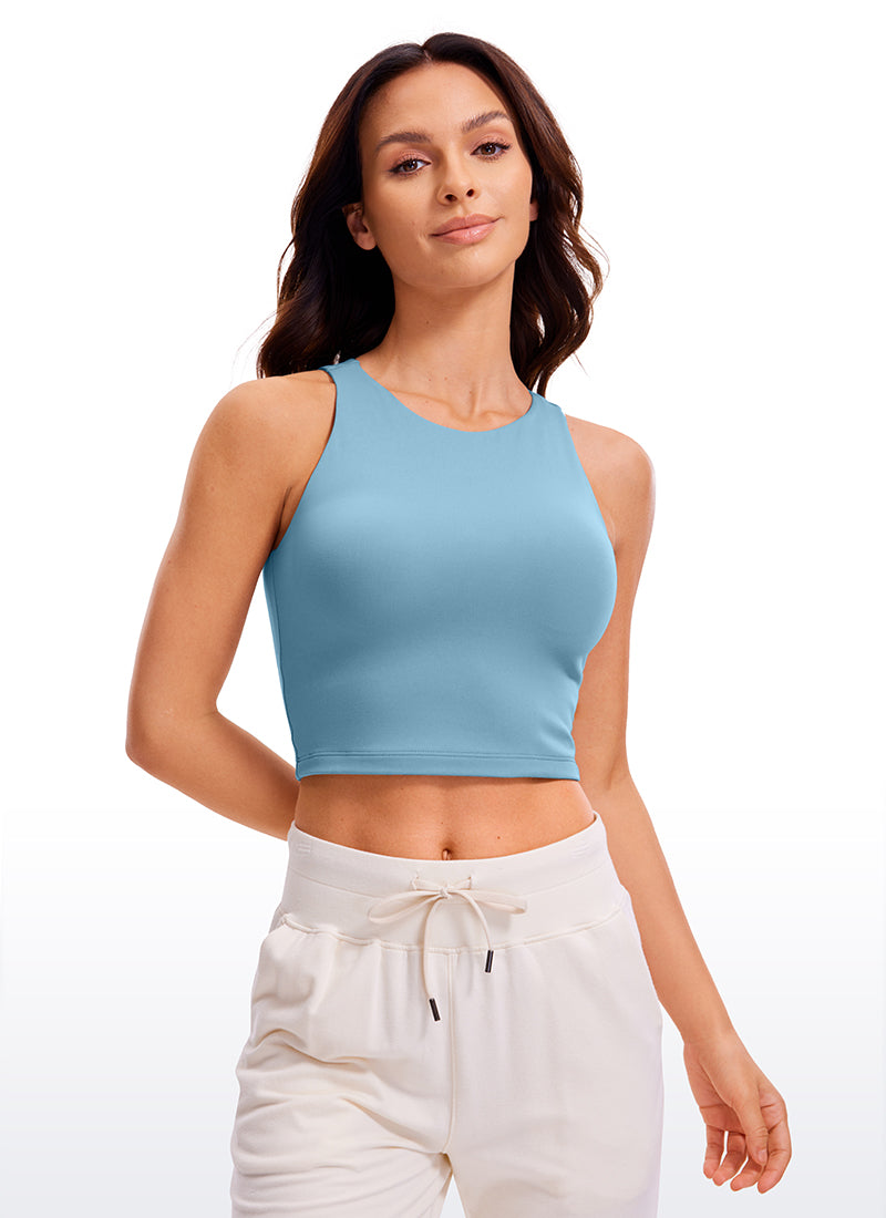 CRZ YOGA Butterluxe Tank de Espalda Abierta y Cuello Alto para Mujer Azul puro