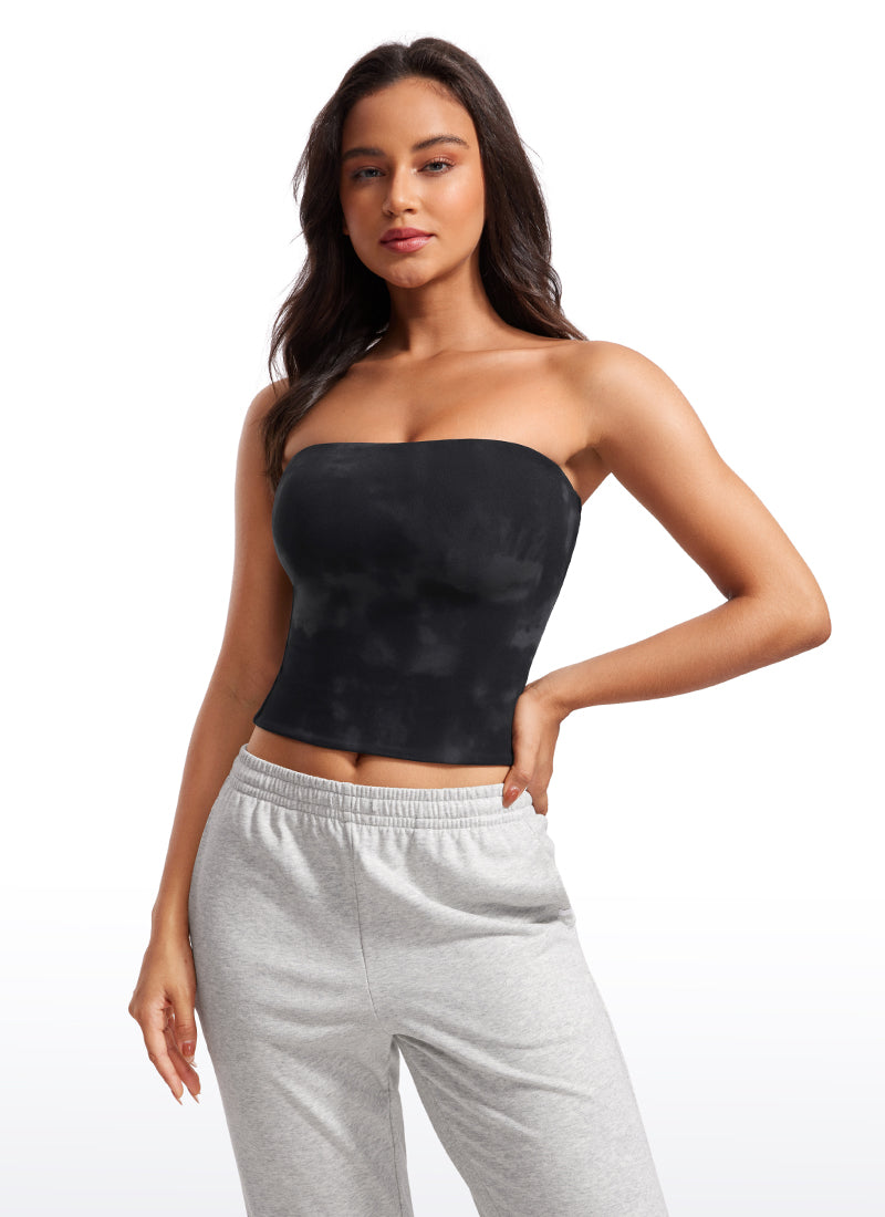 CRZ YOGA Butterluxe Camiseta de Corte Ajustado Sin Tirantes para Mujer Flores De Tinte Negro