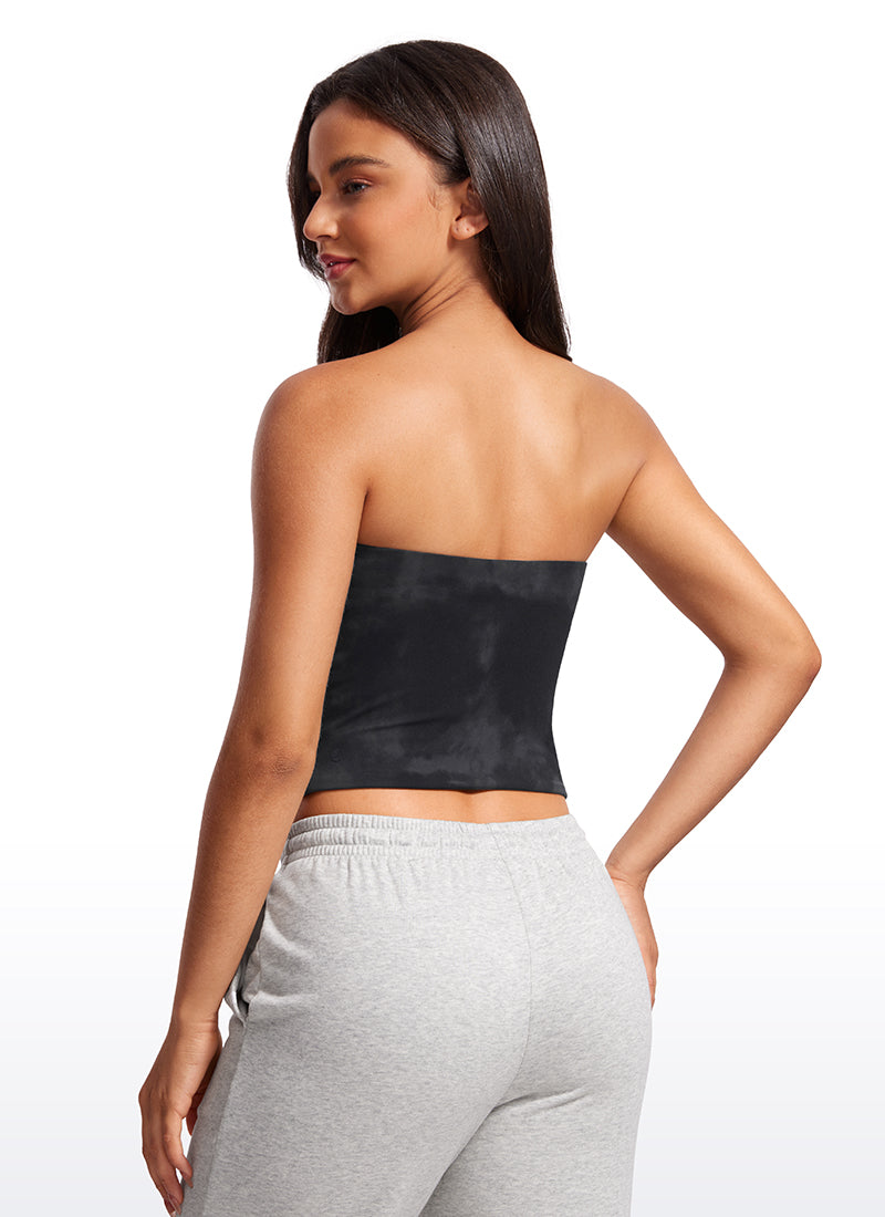 CRZ YOGA Butterluxe Camiseta de Corte Ajustado Sin Tirantes para Mujer Flores De Tinte Negro