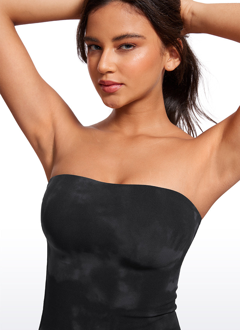 CRZ YOGA Butterluxe Camiseta de Corte Ajustado Sin Tirantes para Mujer Flores De Tinte Negro