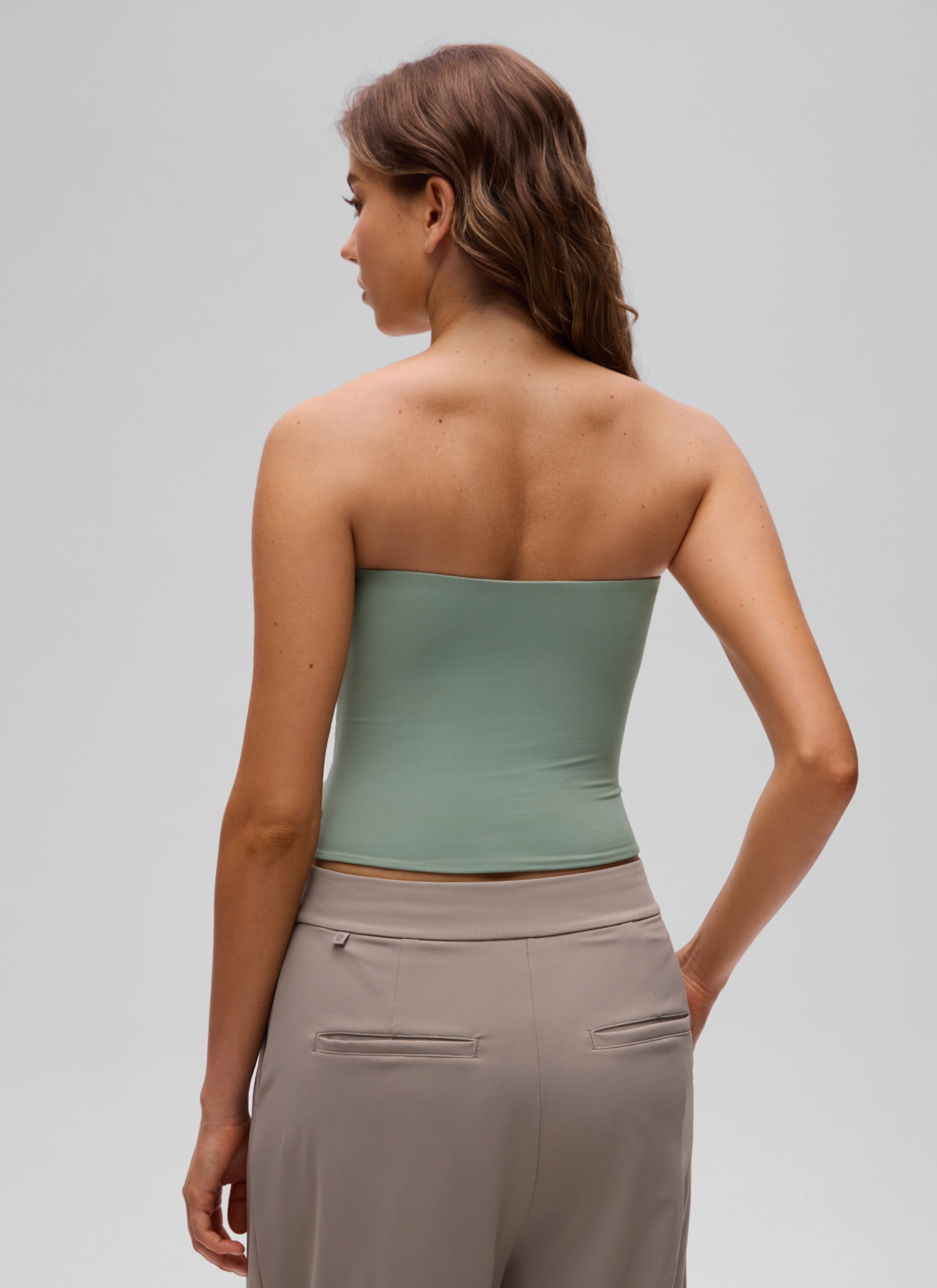 CRZ YOGA Butterluxe Camiseta de Corte Ajustado Sin Tirantes para Mujer Tribunal de Green Palm