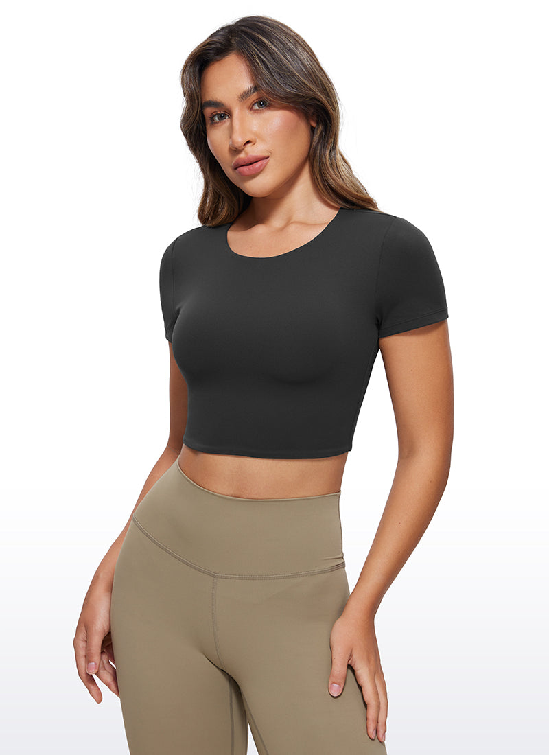 CRZ YOGA Butterluxe Camiseta Recortada de Mangas Corta para Mujer Negro