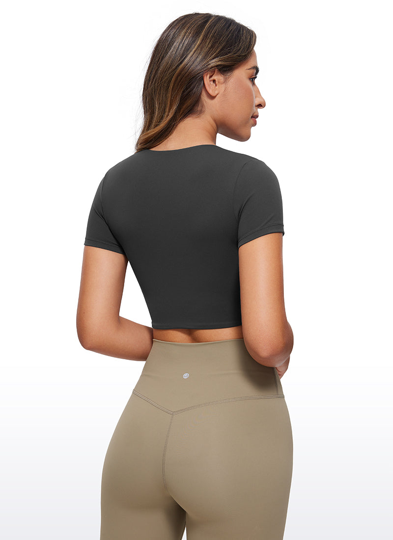 CRZ YOGA Butterluxe Camiseta Recortada de Mangas Corta para Mujer Negro