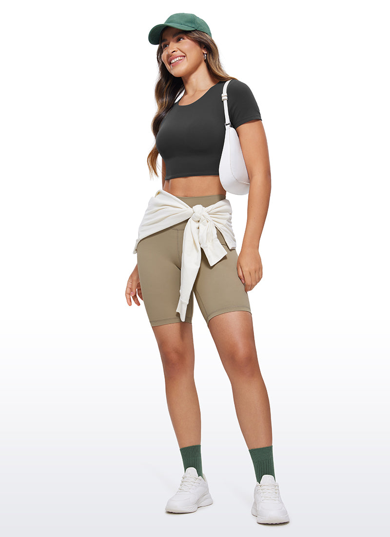 CRZ YOGA Butterluxe Camiseta Recortada de Mangas Corta para Mujer Negro