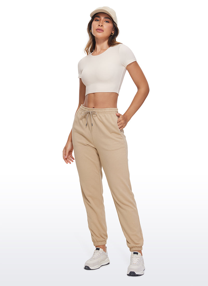 CRZ YOGA Butterluxe Camiseta Recortada de Mangas Corta para Mujer Albaricoque blanco