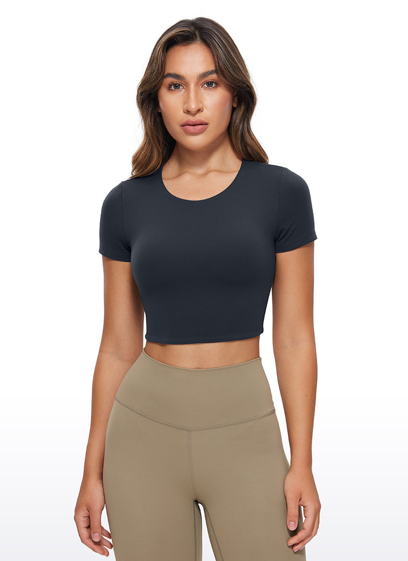 CRZ YOGA Butterluxe Camiseta Recortada de Mangas Corta para Mujer True Navy