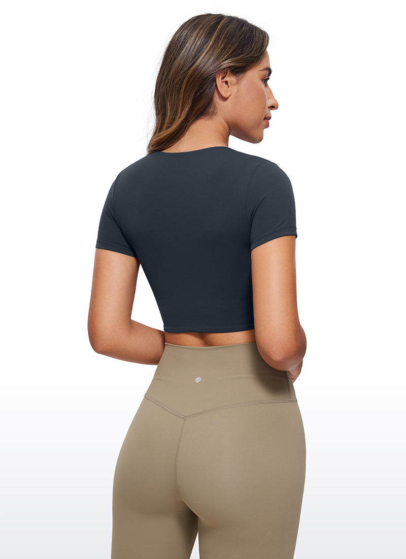 CRZ YOGA Butterluxe Camiseta Recortada de Mangas Corta para Mujer True Navy