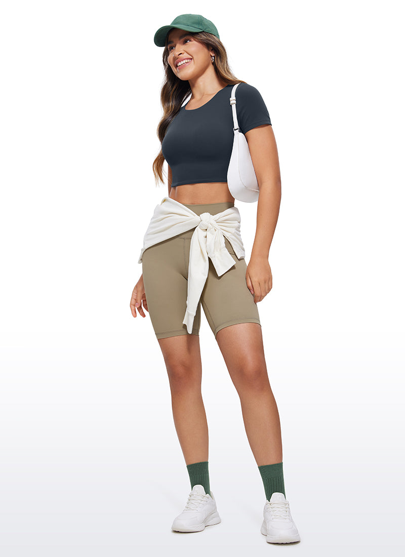 CRZ YOGA Butterluxe Camiseta Recortada de Mangas Corta para Mujer True Navy