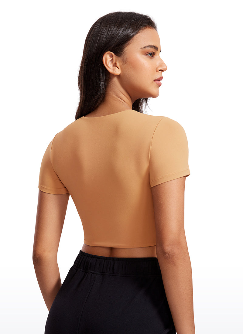 CRZ YOGA Butterluxe Camiseta Recortada de Mangas Corta para Mujer Doe Marrón