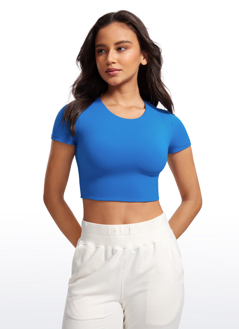 CRZ YOGA Butterluxe Camiseta Recortada de Mangas Corta para Mujer Azul Destello