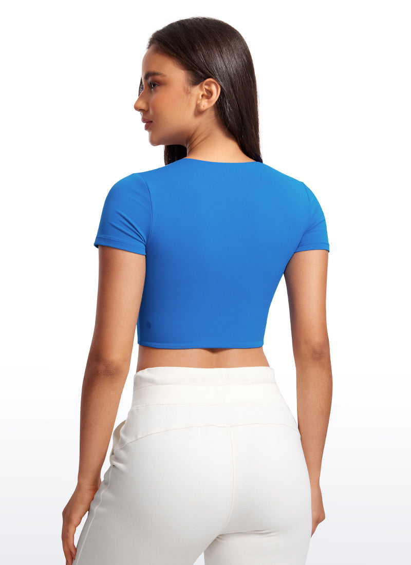 CRZ YOGA Butterluxe Camiseta Recortada de Mangas Corta para Mujer Azul Destello