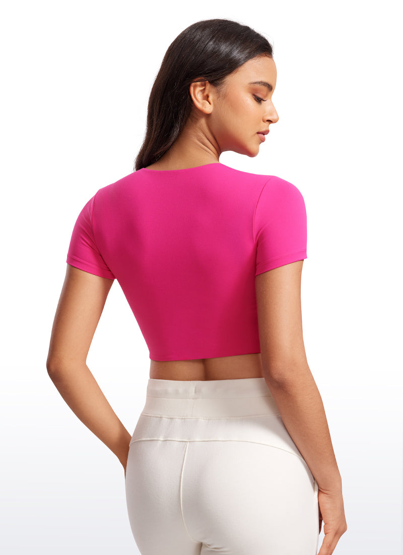 CRZ YOGA Butterluxe Camiseta Recortada de Mangas Corta para Mujer Granito Rosa