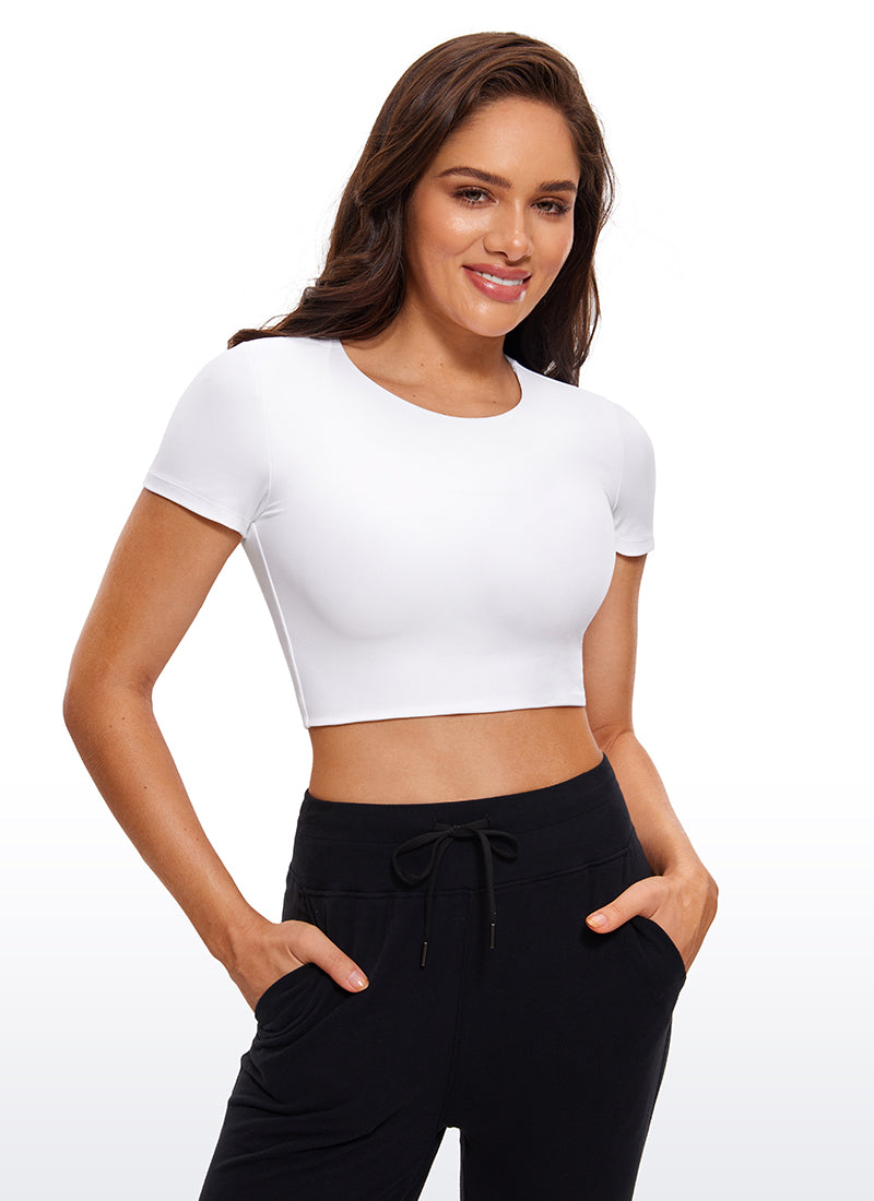 CRZ YOGA Butterluxe Camiseta Recortada de Mangas Corta para Mujer blanco