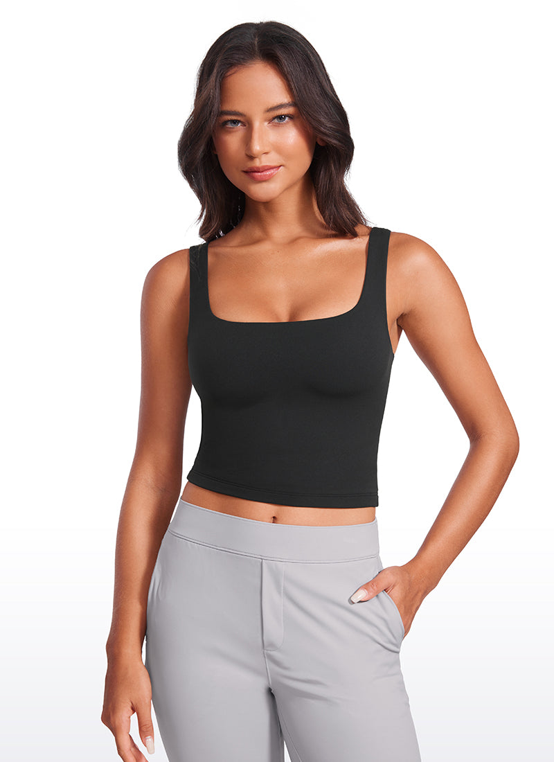 CRZ YOGA Tops de Mujer Butterluxe Ajuste Ajustado Cuello Cuadrado Negro