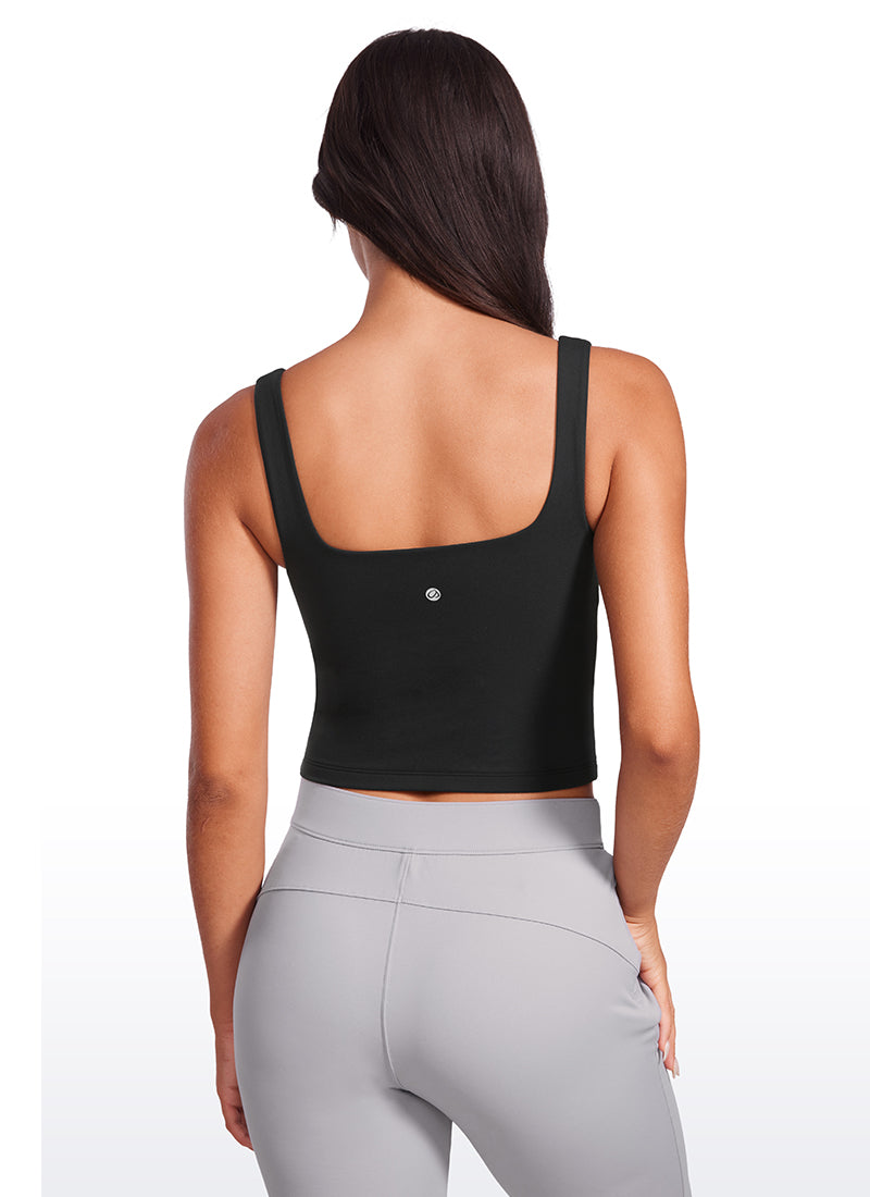 CRZ YOGA Tops de Mujer Butterluxe Ajuste Ajustado Cuello Cuadrado Negro