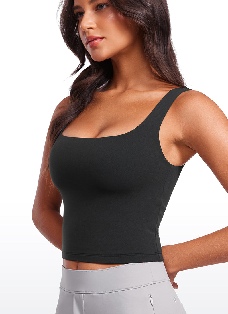 CRZ YOGA Tops de Mujer Butterluxe Ajuste Ajustado Cuello Cuadrado Negro