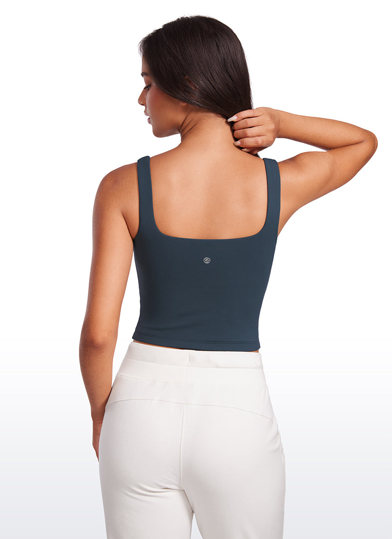 CRZ YOGA Tops de Mujer Butterluxe Ajuste Ajustado Cuello Cuadrado True Navy