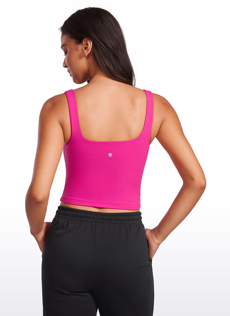CRZ YOGA Tops de Mujer Butterluxe Ajuste Ajustado Cuello Cuadrado Púrpura Hibisco