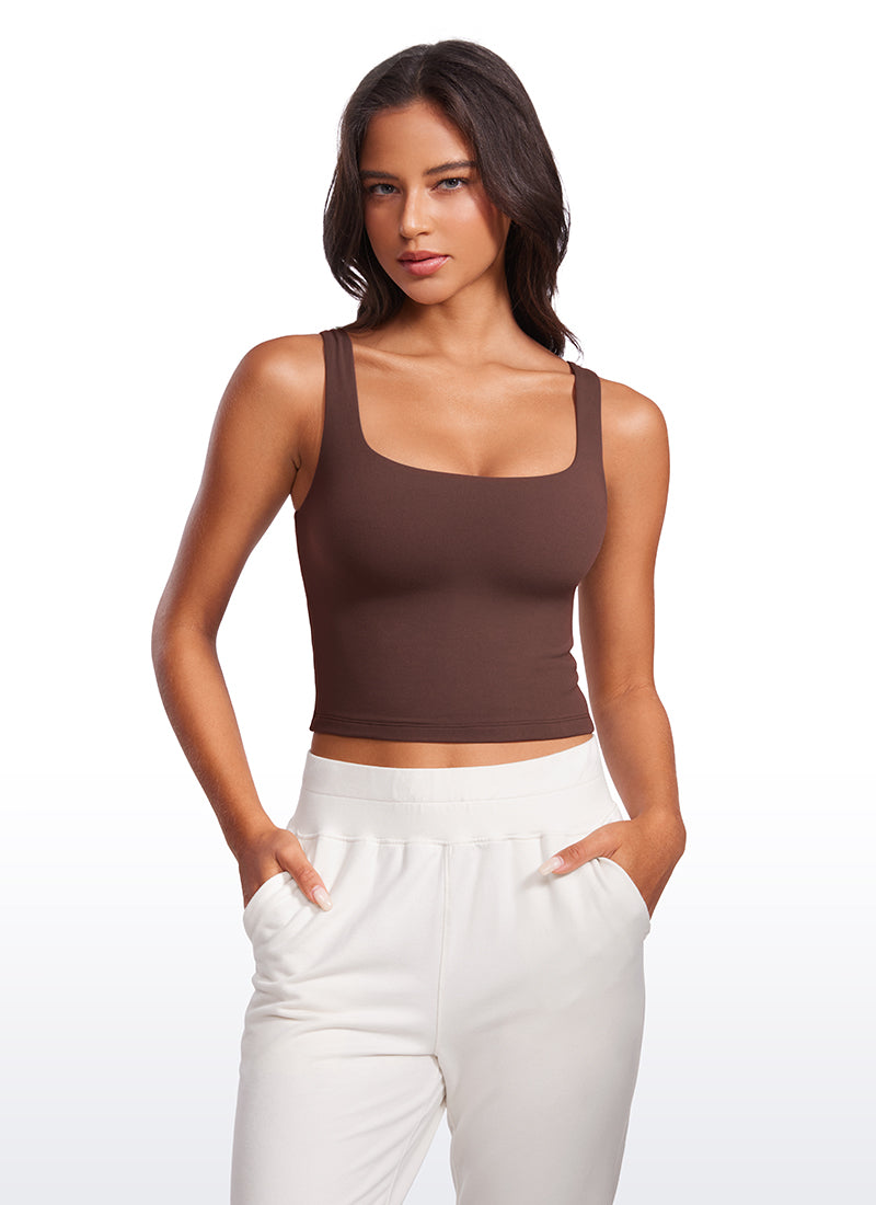CRZ YOGA Tops de Mujer Butterluxe Ajuste Ajustado Cuello Cuadrado Gris pardo