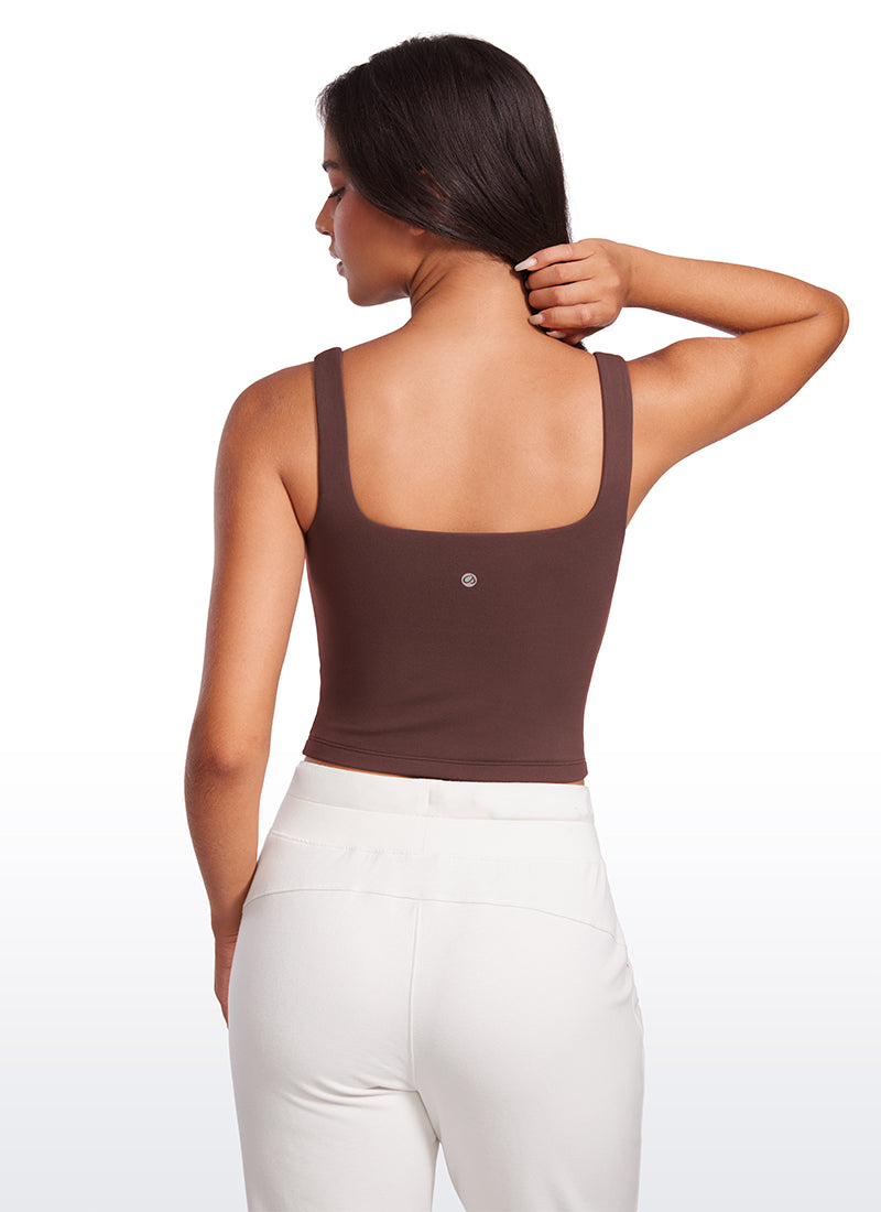 CRZ YOGA Tops de Mujer Butterluxe Ajuste Ajustado Cuello Cuadrado Gris pardo