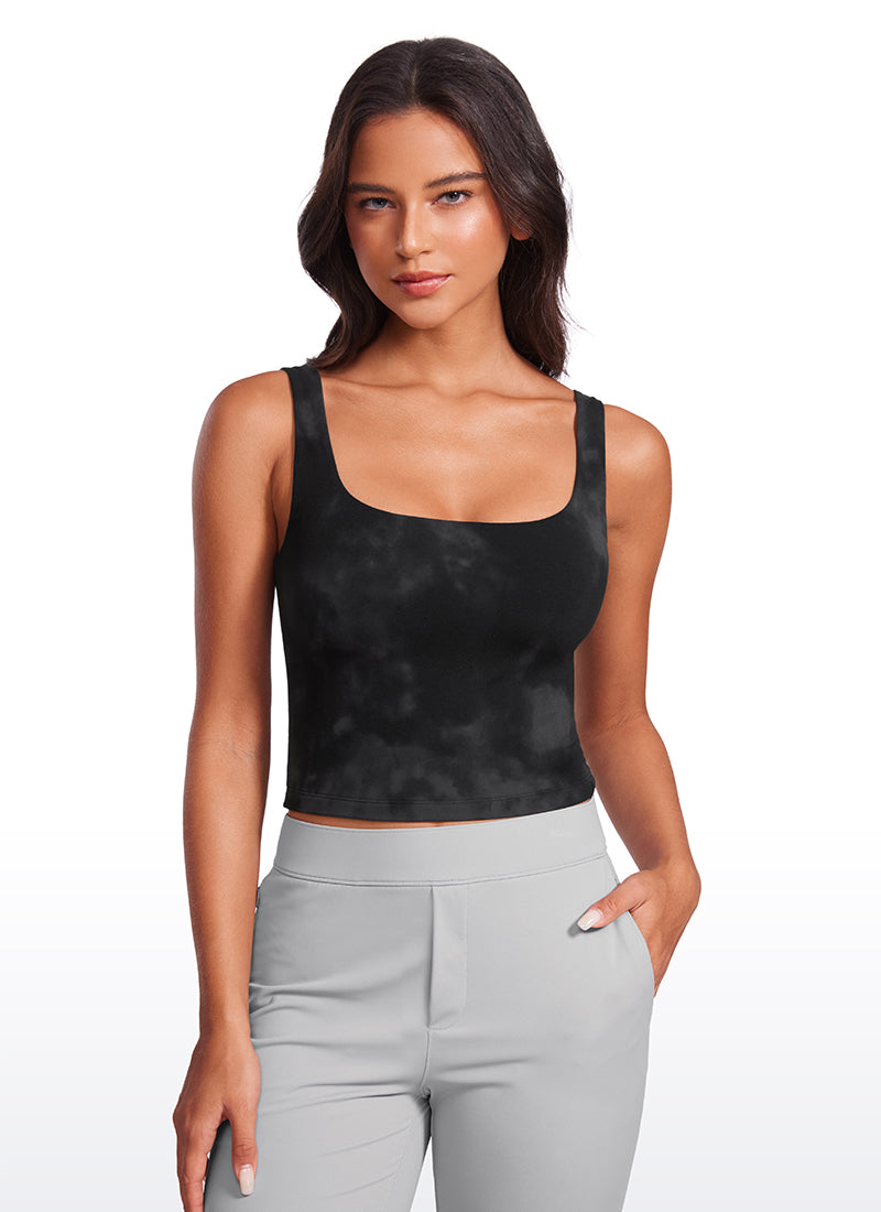 CRZ YOGA Tops de Mujer Butterluxe Ajuste Ajustado Cuello Cuadrado Flores De Tinte Negro