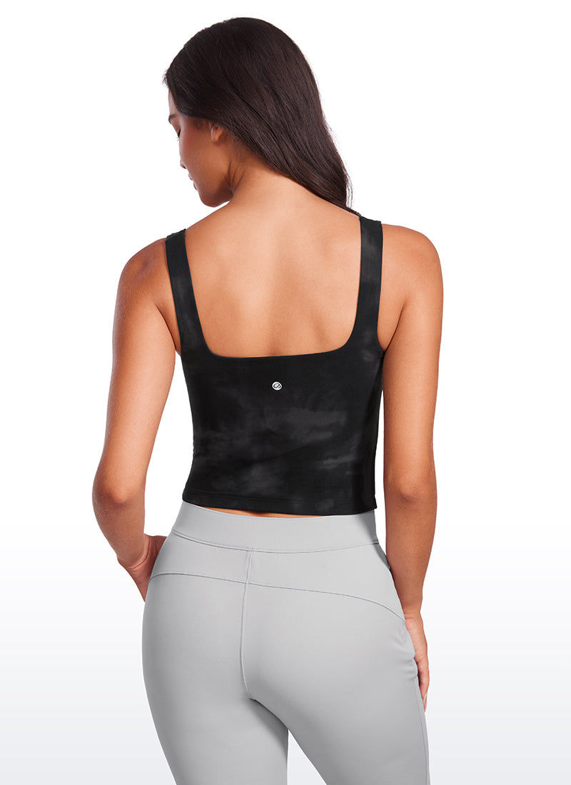 CRZ YOGA Tops de Mujer Butterluxe Ajuste Ajustado Cuello Cuadrado Flores De Tinte Negro