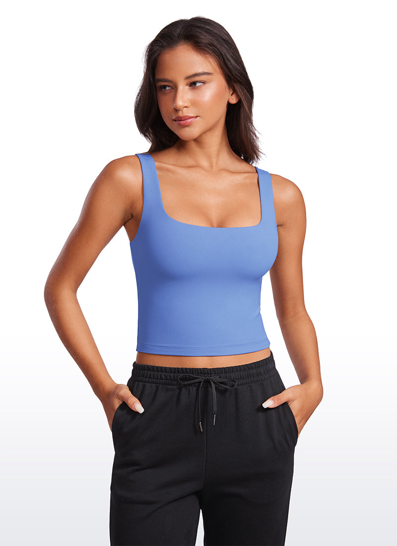 CRZ YOGA Tops de Mujer Butterluxe Ajuste Ajustado Cuello Cuadrado Añil Salvaje