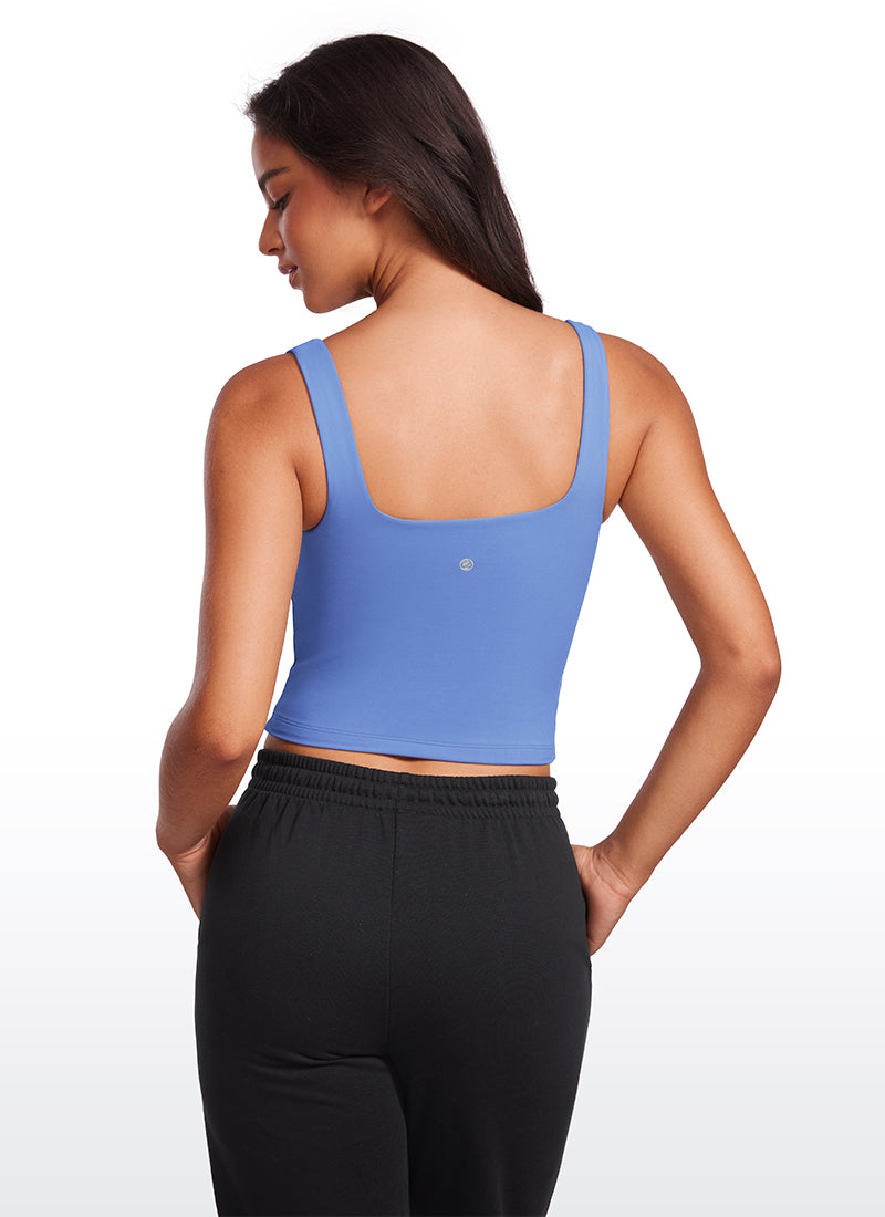 CRZ YOGA Tops de Mujer Butterluxe Ajuste Ajustado Cuello Cuadrado Añil Salvaje