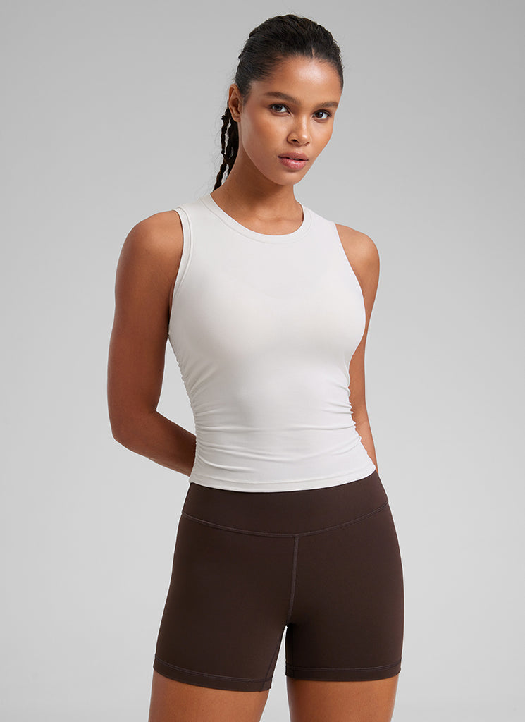 CRZ YOGA Cloudweight Tank Deportivo Mujer Ajustado Fruncido Cuello Alto Blanca Lechosa