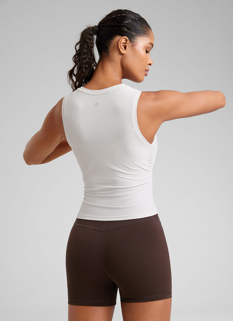 CRZ YOGA Cloudweight Tank Deportivo Mujer Ajustado Fruncido Cuello Alto Blanca Lechosa