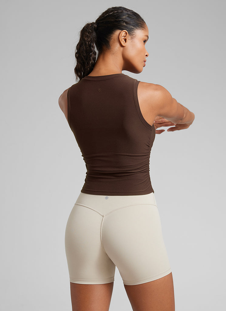 CRZ YOGA Cloudweight Tank Deportivo Mujer Ajustado Fruncido Cuello Alto Blanca Lechosa