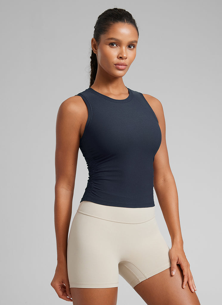 CRZ YOGA Cloudweight Tank Deportivo Mujer Ajustado Fruncido Cuello Alto Café Morena