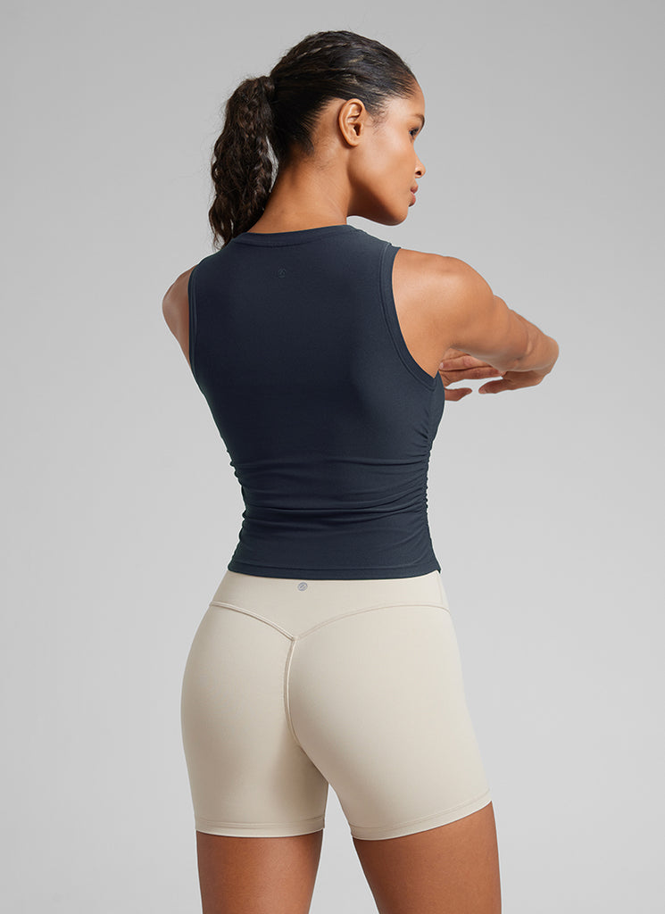 CRZ YOGA Cloudweight Tank Deportivo Mujer Ajustado Fruncido Cuello Alto Café Morena