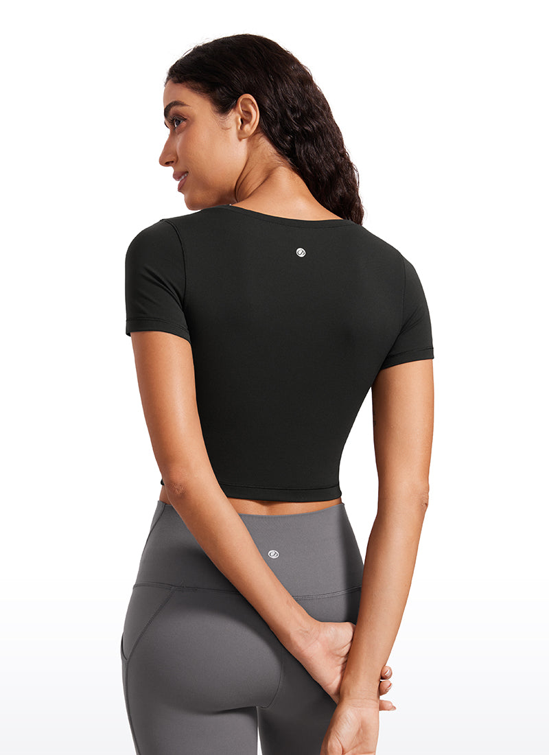 CRZ YOGA Camiseta Cropped de Manga Corta con Escote Redondeado Mujer Negro
