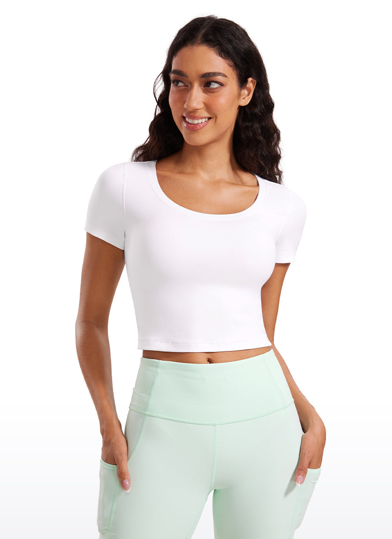 CRZ YOGA Camiseta Cropped de Manga Corta con Escote Redondeado Mujer blanco