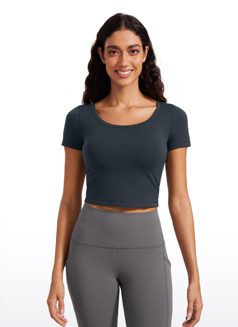 CRZ YOGA Camiseta Cropped de Manga Corta con Escote Redondeado Mujer True Navy