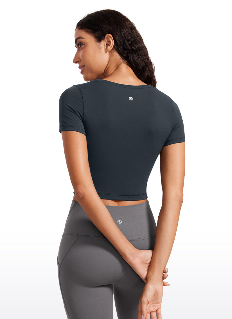 CRZ YOGA Camiseta Cropped de Manga Corta con Escote Redondeado Mujer True Navy