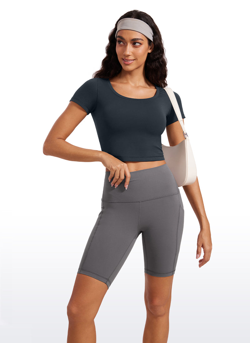 CRZ YOGA Camiseta Cropped de Manga Corta con Escote Redondeado Mujer True Navy