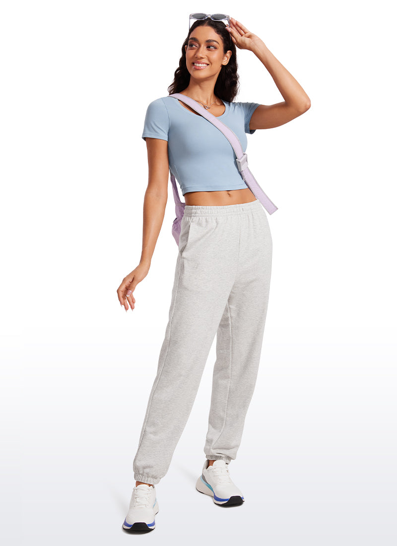 CRZ YOGA Camiseta Cropped de Manga Corta con Escote Redondeado Mujer Batista Azul