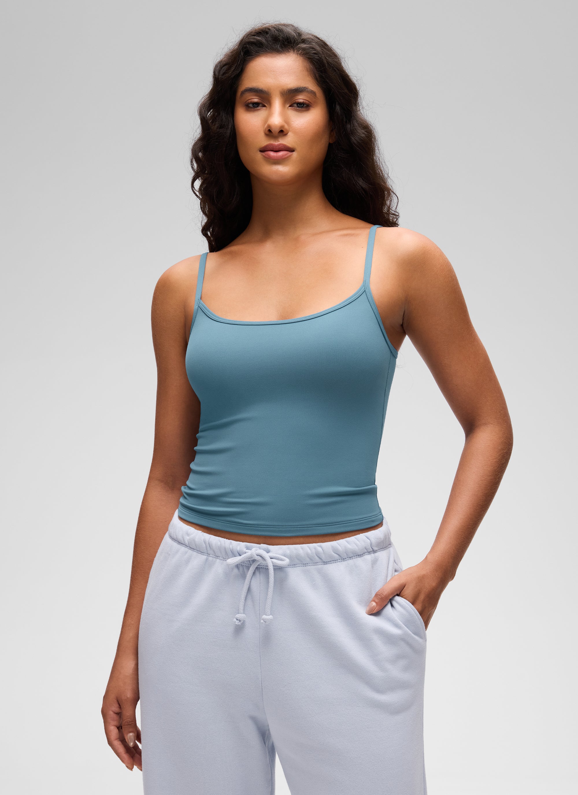 CRZ YOGA Mujer Tank Butterluxe Escote Redondeado y Espalda U Cenizas azules
