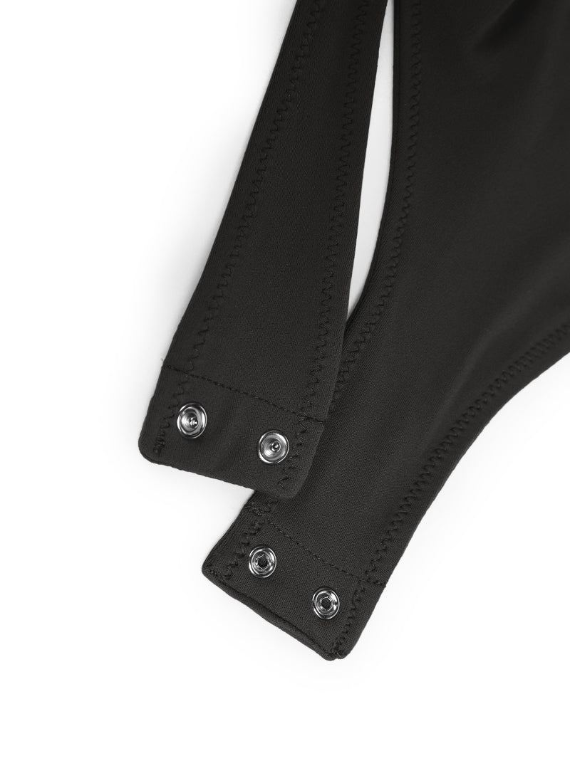 CRZ YOGA Mujeres Bodysuit Yoga Ajustado Manga Corta Cuello Redondeado Negro