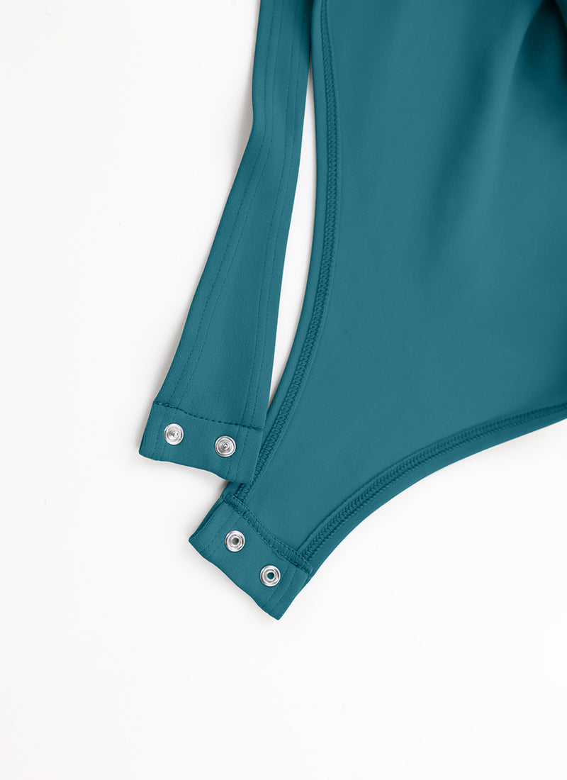 CRZ YOGA Mujeres Bodysuit Yoga Ajustado Manga Corta Cuello Redondeado Verde Boreal