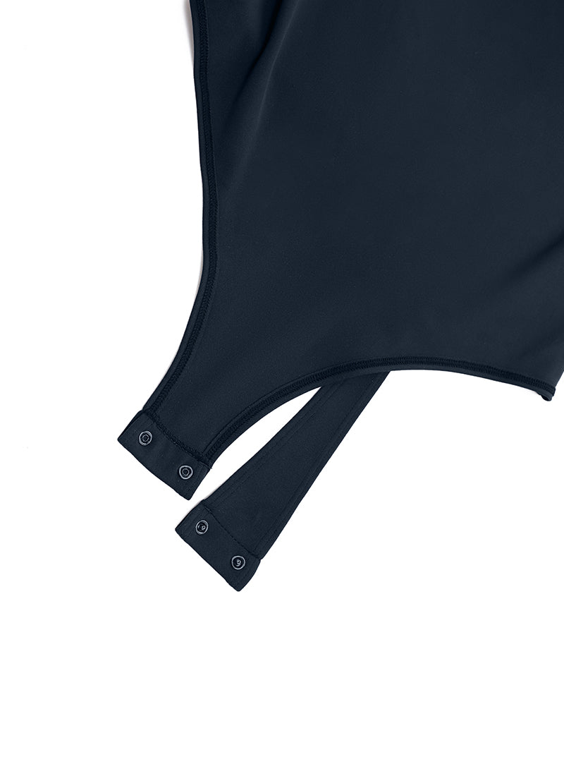 CRZ YOGA Mujeres Bodysuit Yoga Ajustado Manga Corta Cuello Redondeado Azul twilight