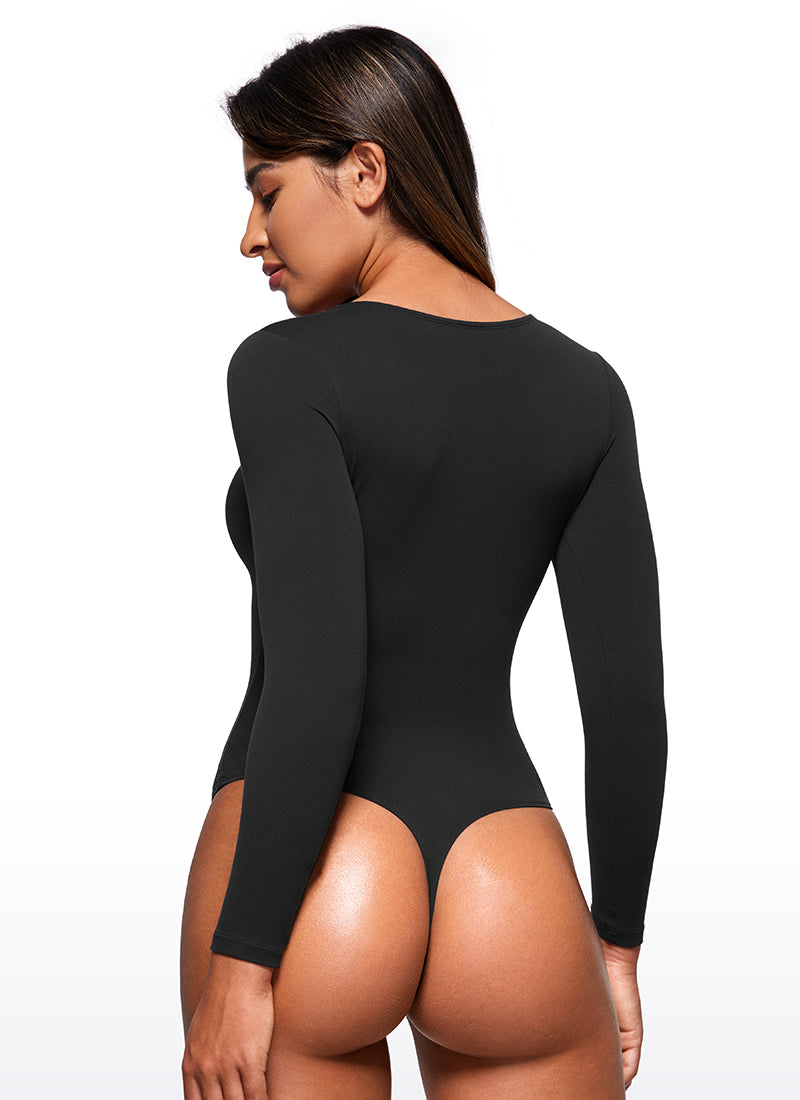 CRZ YOGA Mujeres Bodysuit Yoga Ajustado Manga Larga Cuello Redondo Negro
