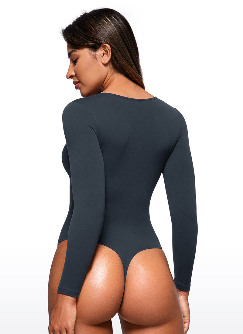 CRZ YOGA Mujeres Bodysuit Yoga Ajustado Manga Larga Cuello Redondo True Navy
