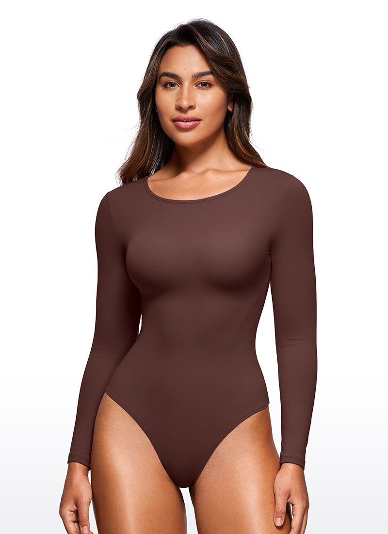 CRZ YOGA Mujeres Bodysuit Yoga Ajustado Manga Larga Cuello Redondo Gris pardo